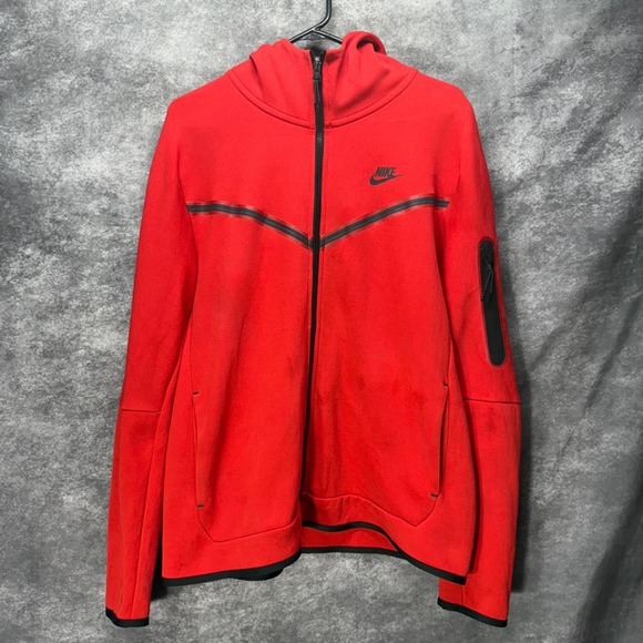 Nike Tech Fleece Full Zip Hoodie Jacket Mens L University Red Black CU4489-657 - Picture 1 of 16